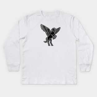 Black Pegasus Drawing Kids Long Sleeve T-Shirt